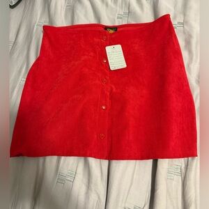 Vibrant Red Button-Down Suede Mini Skirt